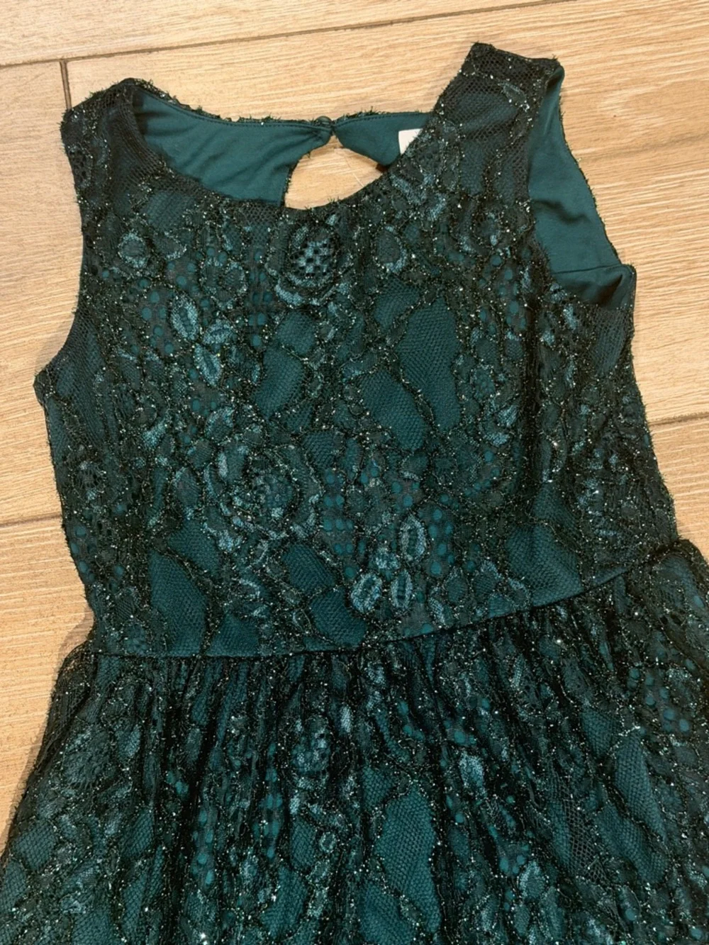 The Children's Place Dark Green Lace Sparkle Party Dress (LR)